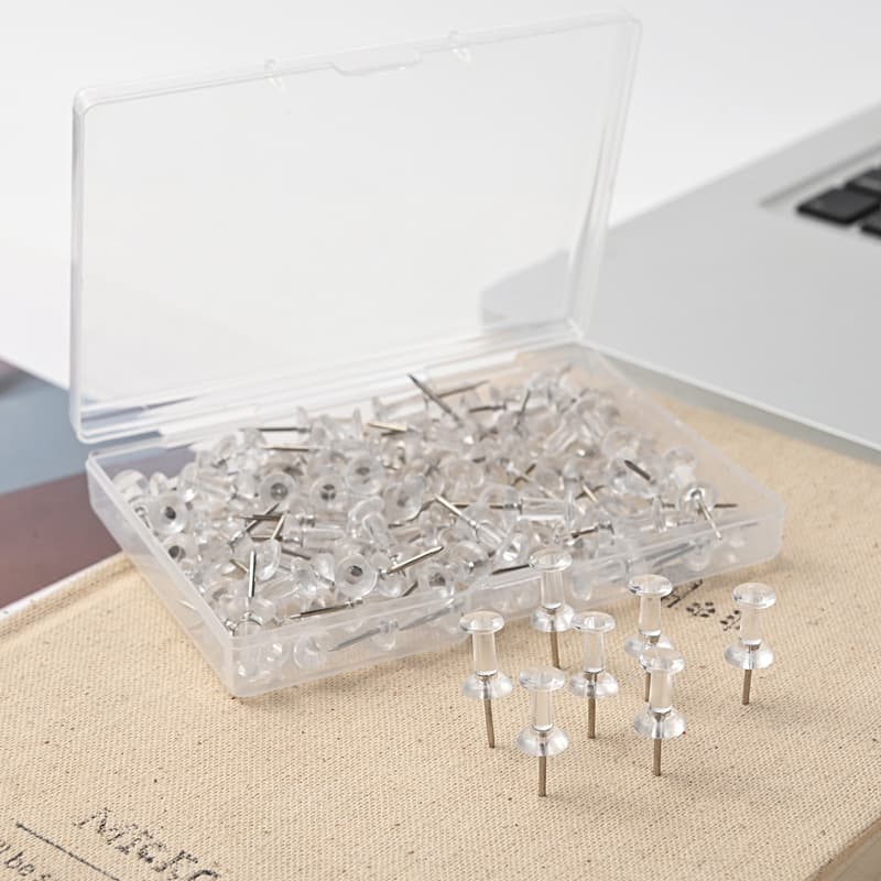 Transparent T-pins 100-piece 18mm height flat box, Amazon cross-border supply, silver needle soft board push pins