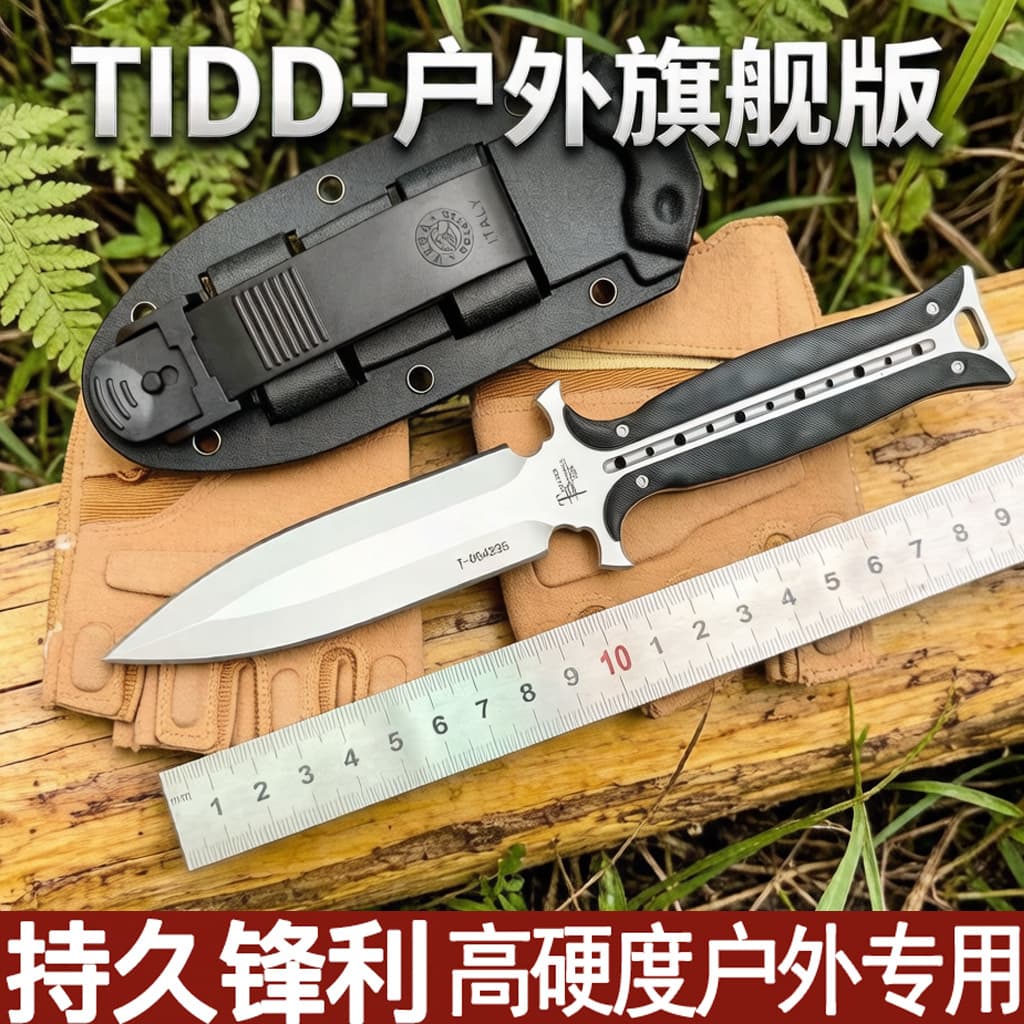 Cross-border hot-selling TODD integrated outdoor straight knife, wilderness survival tactical knife with K-sheath, sharp self-defense knife