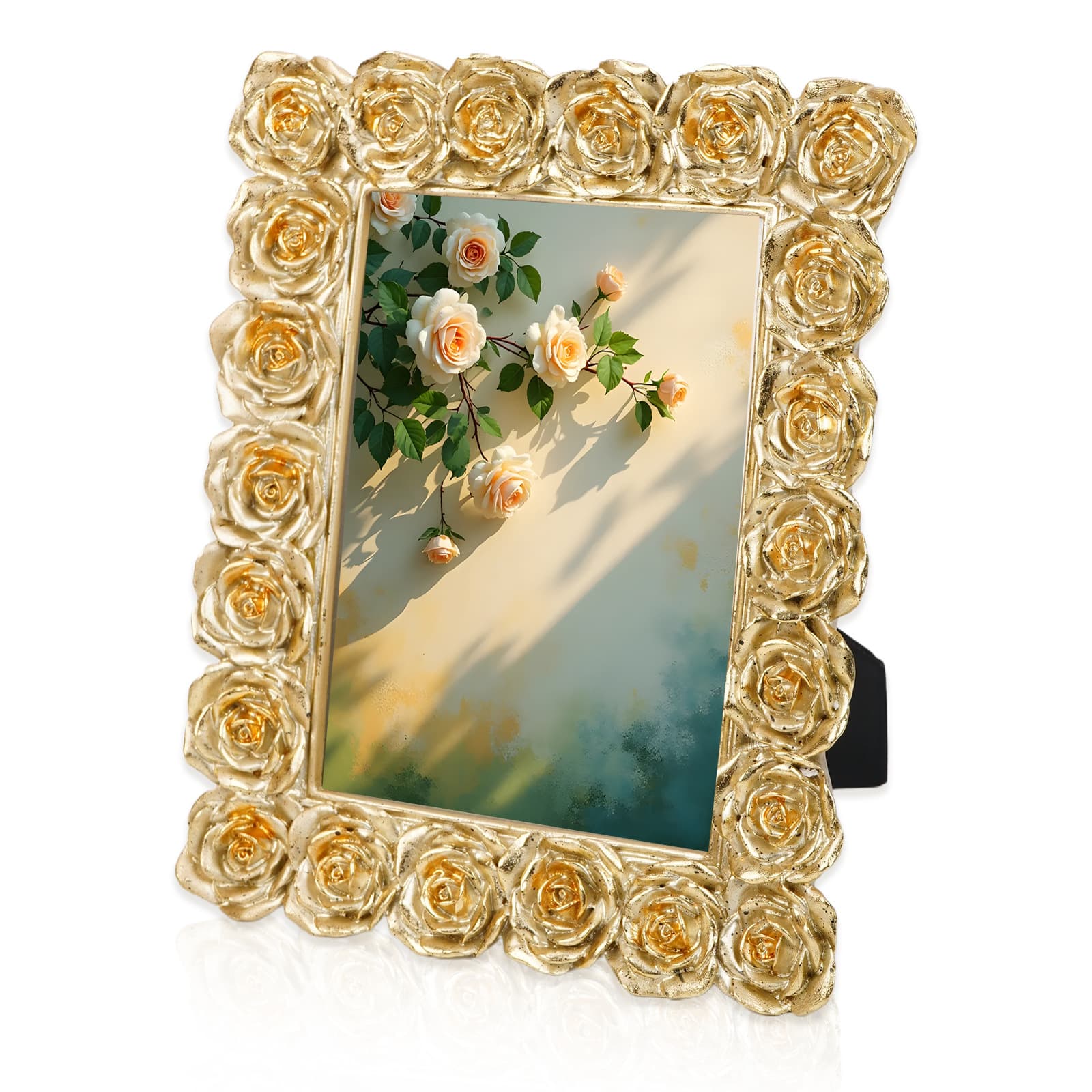 Cross-border Hot Selling Amazon European Style Photo Frame Wholesale Gold Decorative Frame 7.8 Inch Wall Hanging Frame with Rose Pattern
