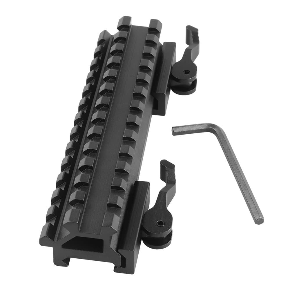 45-Degree Offset 20mm Rail Mount Bracket for Scope Base Flashlight Clamp Quick-Release Raised Rail Dual-Side Track