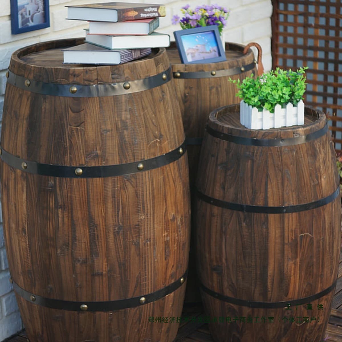 Oak wine barrel decoration, wooden beer and red wine barrel, bar solid wood barrel ornament, exhibition and wedding prop display