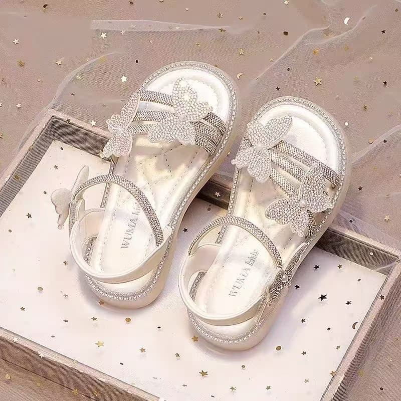 Girls' Sandals 2026 New Summer Style Open-Toe Non-Slip Crystal Butterfly Princess Shoes Soft Sole