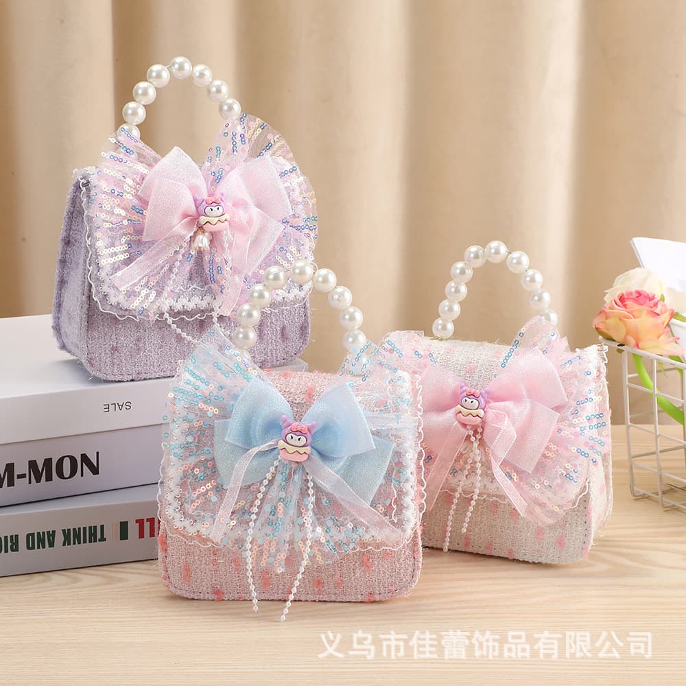 Children's Bags Summer Fashion Messenger Bag Girls Pearl Handheld Princess Bag Small Fragrance Style Coin Purse Wholesale Shoulder