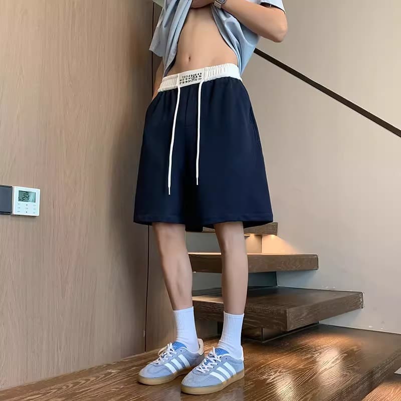 American navy blue casual shorts men's summer outdoor running sports basketball sweatpants heavyweight large size five points
