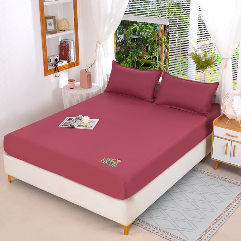 New fitted sheet protective cover three-piece set solid color single piece LOGO heat transfer solid color fitted sheet bed cover Simmons protective cover