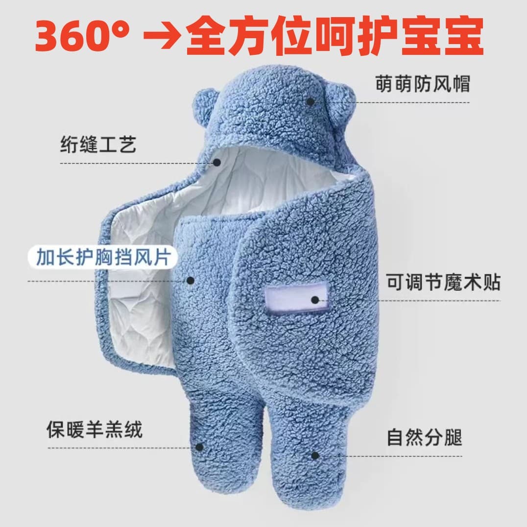Baby Swaddle Blanket for Newborns Autumn Winter, Anti-Startle Wrap Sleeping Bag, Faux Lambswool Thickened Style