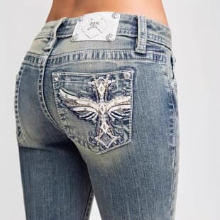 Y2K Cross-Border Miss European and American Women's Me Hot Girl Retro Low-Waist Embroidery Wings Cross Slim Fit Jeans