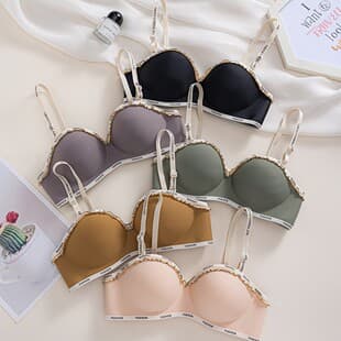 Women's Bra Small Bust New Push-Up Look Bigger Seamless Comfort Side Boob Non-Wire Support Sagging Letter Print Bra