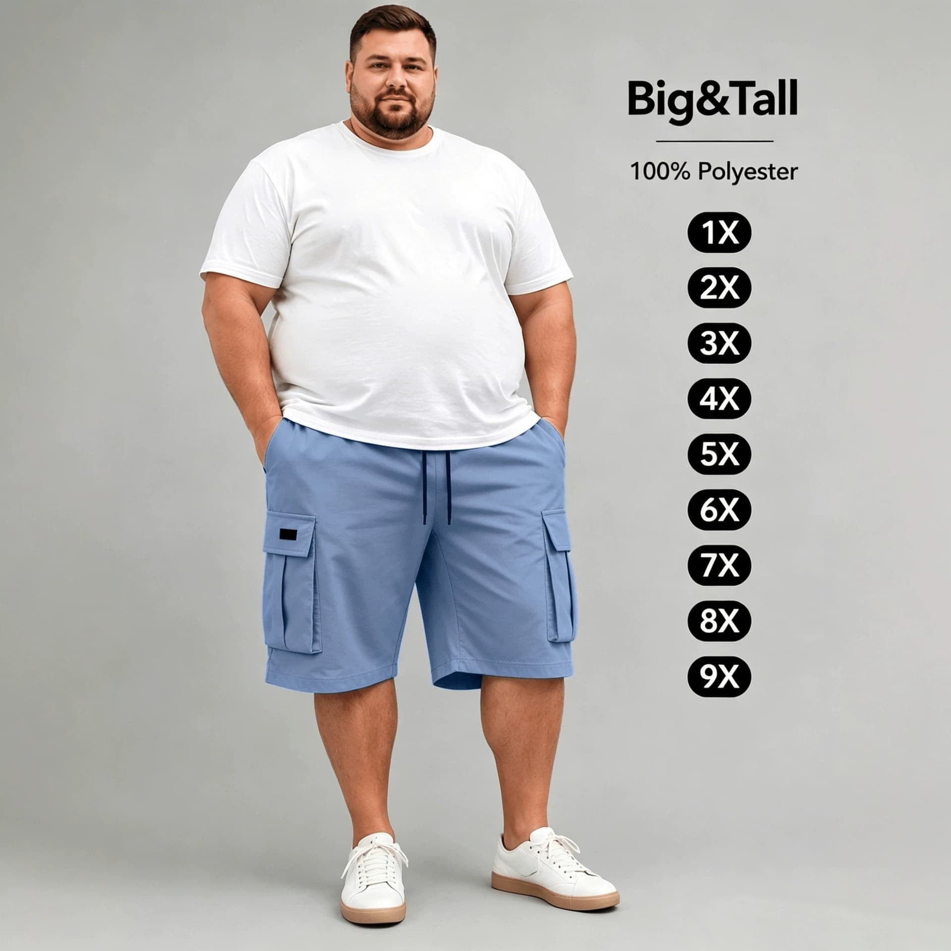 Large size men's casual sports cargo shorts with pockets, comfortable and essential for daily summer use, lightweight and durable