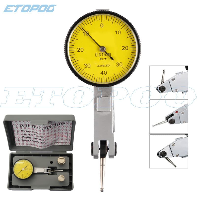 HUOTO Lever Dial Indicator 0-0.8mm Small Calibration Gauge, Shockproof, Waterproof with Lug Lever Gauge and Stand