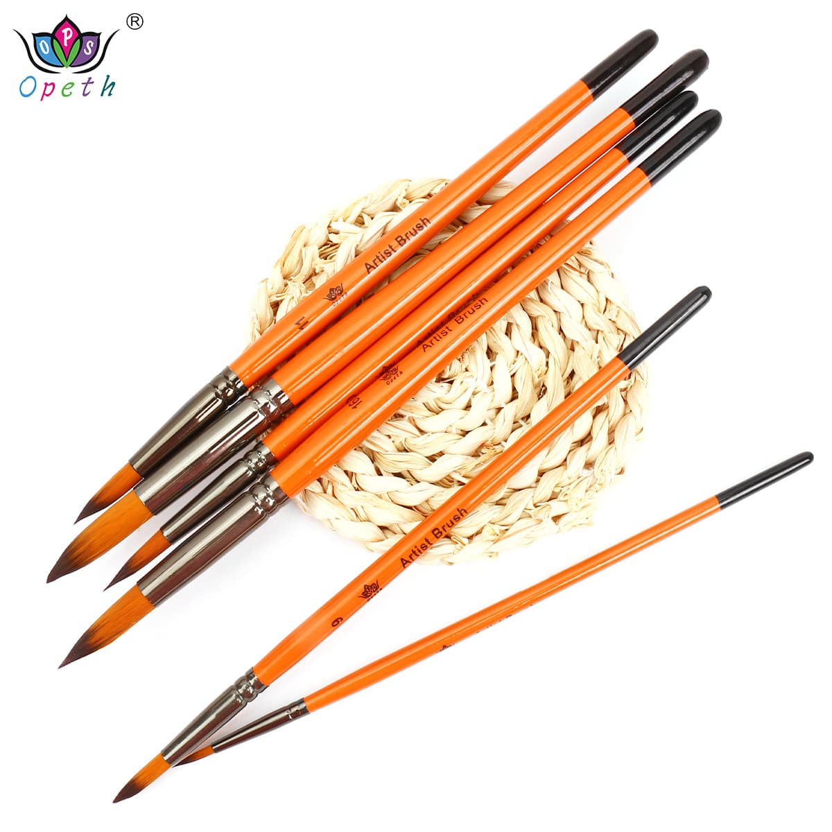 Cross-border Single Brush Nylon Bristle Orange Handle Round Tip Liner Watercolor Gouache Brush Digital Oil Painting Brush Professional