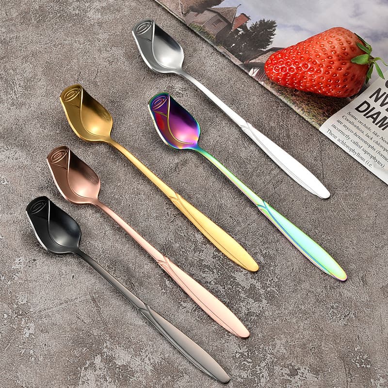 Stainless Steel Rose Spoon Tea Scoop Coffee Powder Wedding Favor Glass Cup Stirring