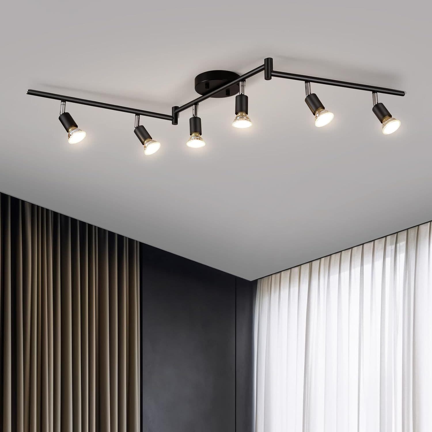 Cross-border 4-Head 6-Head LED Spotlight Ceiling Mount Adjustable Track Light for Exhibition Hall, Background Wall, Kitchen