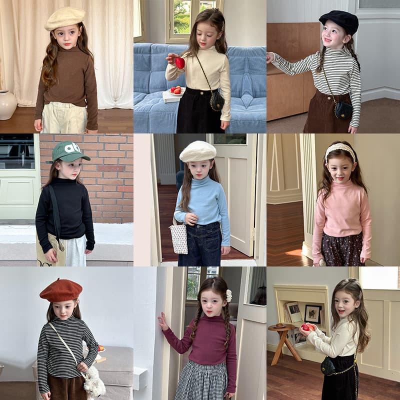 Aimobeibei Children's Korean Style Solid Color Semi-High Neck Inner Top Boys and Girls Soft and Comfortable Mid-Neck Base Layer