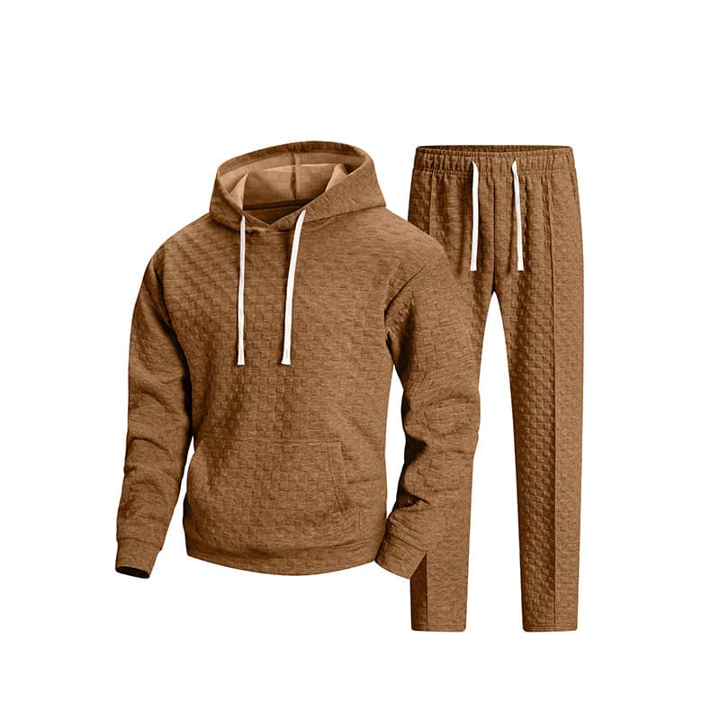 2026 Fall Cross-Border Amazon 3D Hooded Tracksuit Men's Two-Piece Set Solid Color Pullover Hoodie and Sweatpants Set