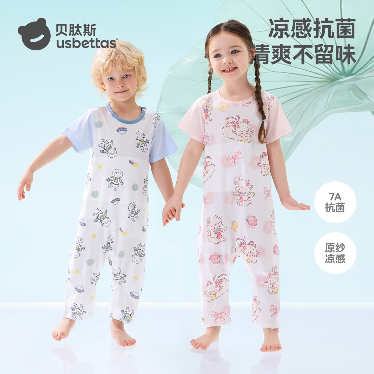 Beitaisi Children's Pajamas Summer Thin 2026 New Cotton Short Sleeve Homewear for Boys and Girls One-Piece Outfit