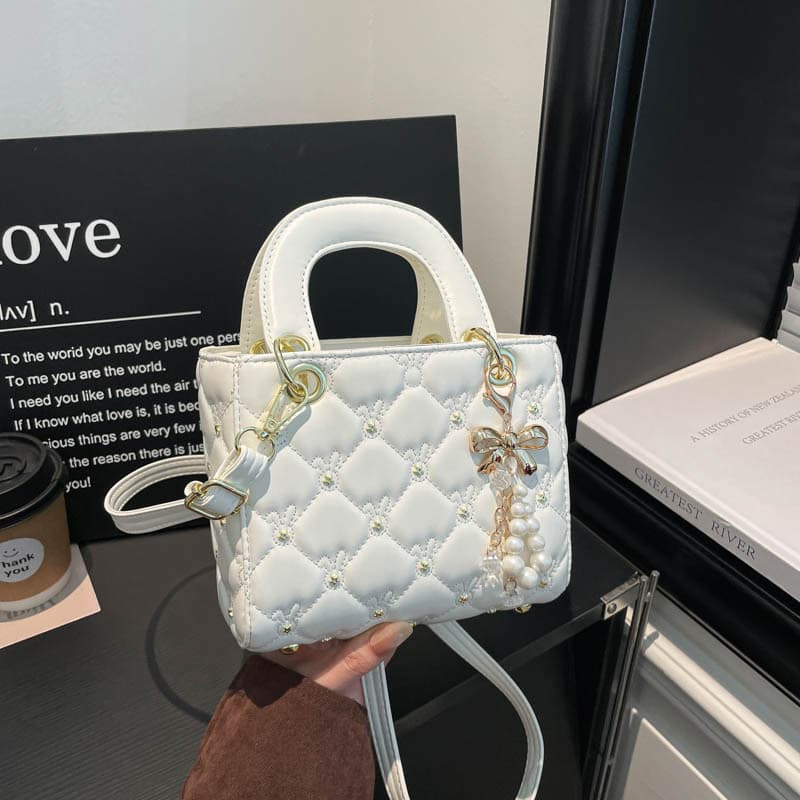 Textured Casual Rivet Embroidery Women's 2026 Minimalist Design Korean-style Large Capacity Diamond Quilted Crossbody Handbag Small Square Bag