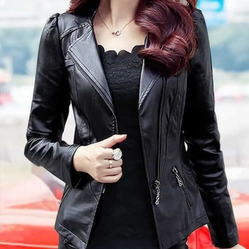 Autumn Short Stand Collar Women's Leather Jacket Korean Slim Fit Motorcycle Leather Coat Plus Size Women's Leather Jacket