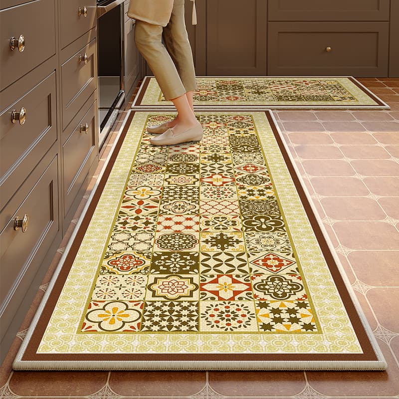 Light luxury linen kitchen special floor mats absorb water and oil, long strip foot mats for home use, stain-resistant and high-end, one-piece drop shipping