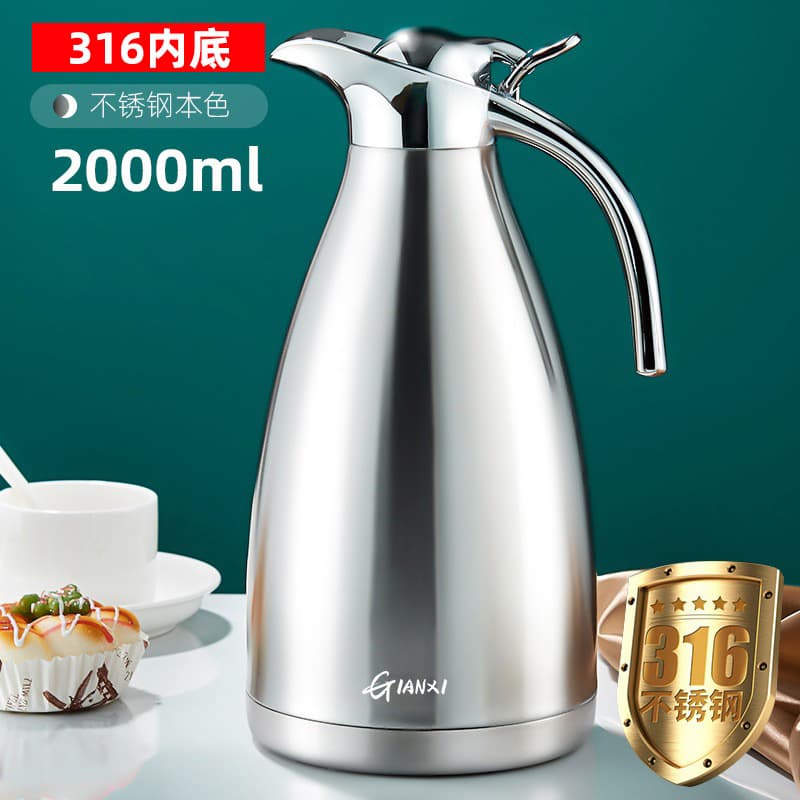 European Style 2L Commercial Stainless Steel Thermos, Household Large Capacity Hot Water Bottle, Insulated Flask