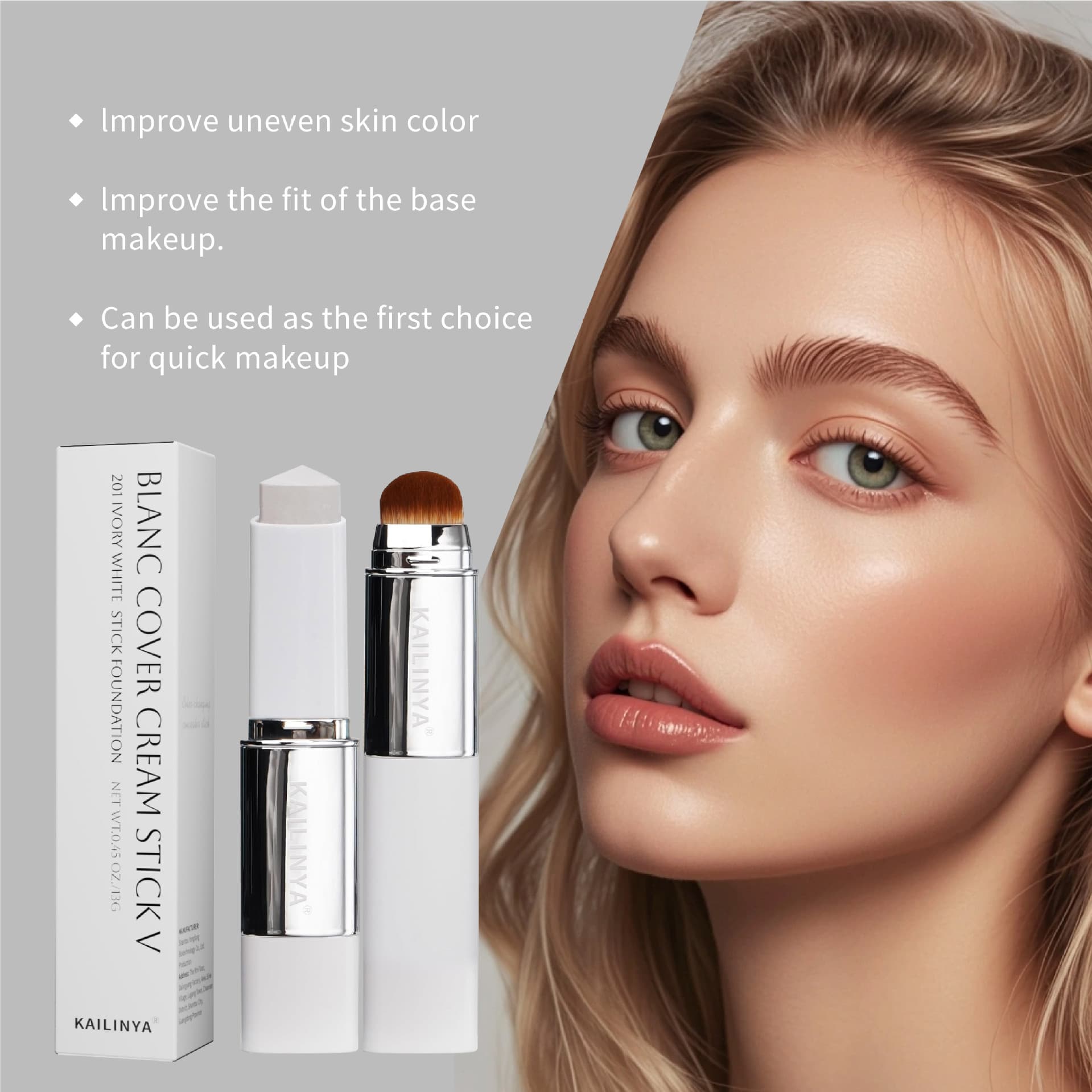 Cross-Border Popular Double-Ended Color-Changing Foundation Stick for Concealing/Contouring and Brightening Skin Tone, Long-Lasting, Non-Removing, Flawless Foundation Cream
