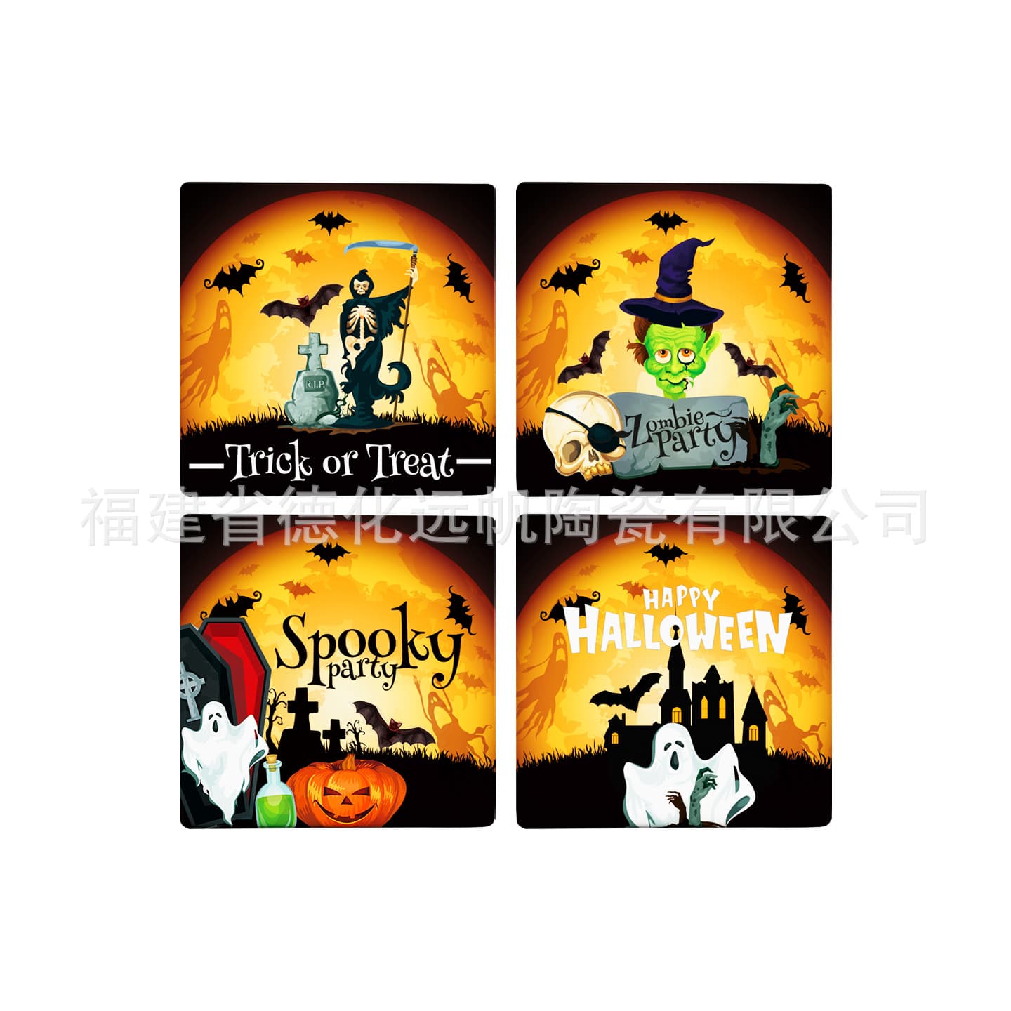 Halloween Grim Reaper Ghost Relief Ceramic Square Fridge Magnet Creative Holiday Souvenir Decorative Magnet Factory Wholesale