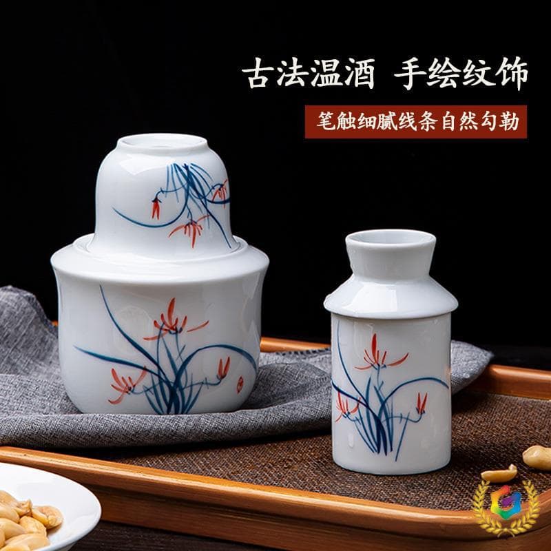 ✅ Hand-painted Warmer - Jingdezhen antique-style ceramic pot for home heating of spirits and rice wine.