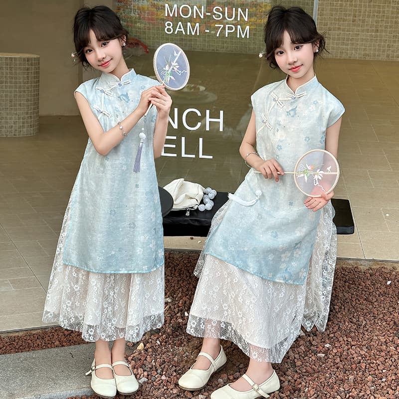 Girls' Summer Dress 2026 New Stylish Children's Summer Dress for Older Girls New Chinese Style Qipao Dress Princess Dress