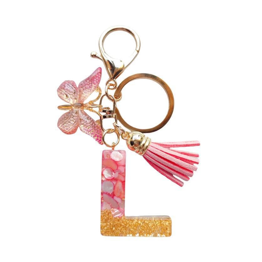 Resin 26 English letters keychain alphabet initials female keychain tassel butterfly cute backpack school bag