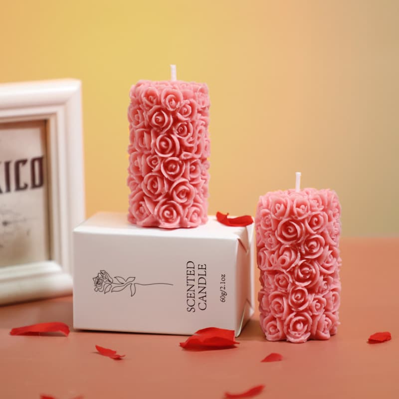 Handmade Rose Shaped Aromatherapy Candle Sculptured Smokeless Birthday Candle Gift Soybean Wax Columnar Candle for European Market
