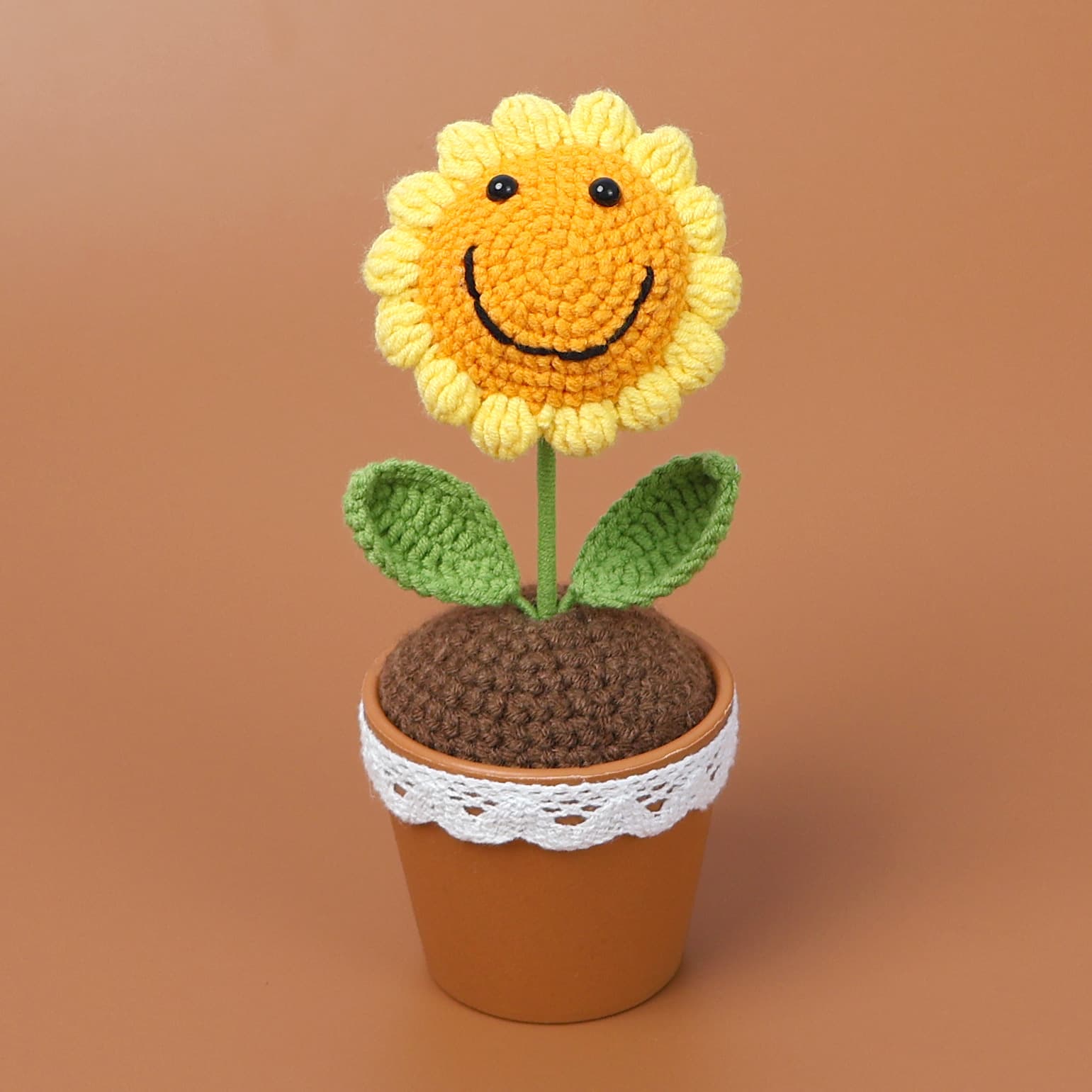 Finished hand-crocheted snow five woolen sunflower simulated flower potted ornaments graduation gift teacher gift stall