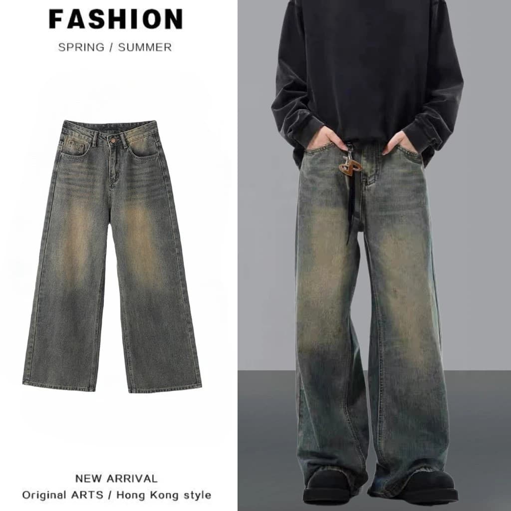 Southeast Asia TikTok live broadcast popular summer gradient straight jeans men's American high street retro loose trend