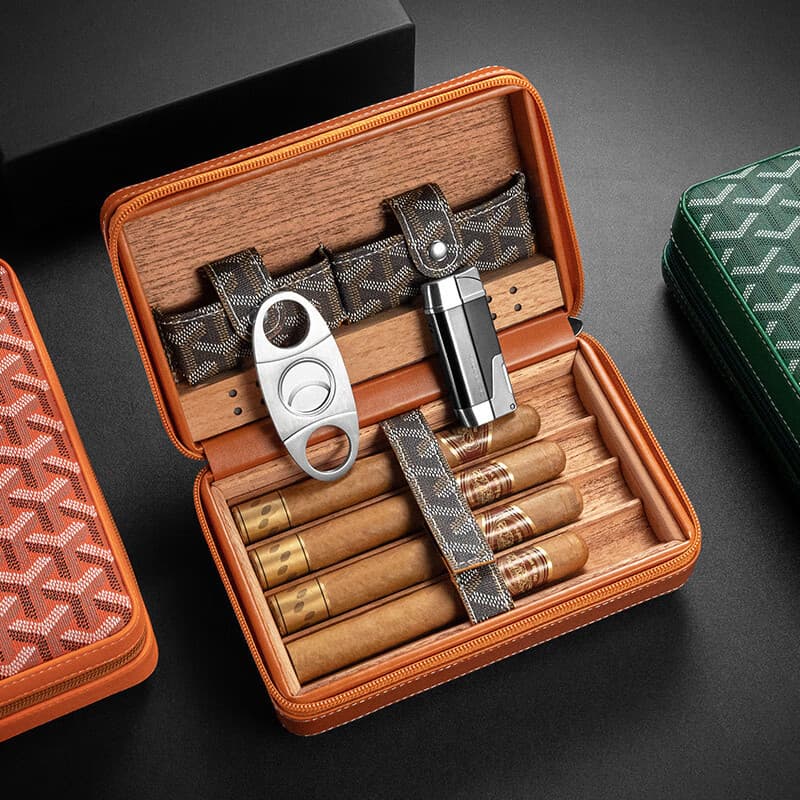 Cigaron portable box humidor set lighter luxury cigar cutter cedar wood lined CLA-23IX1