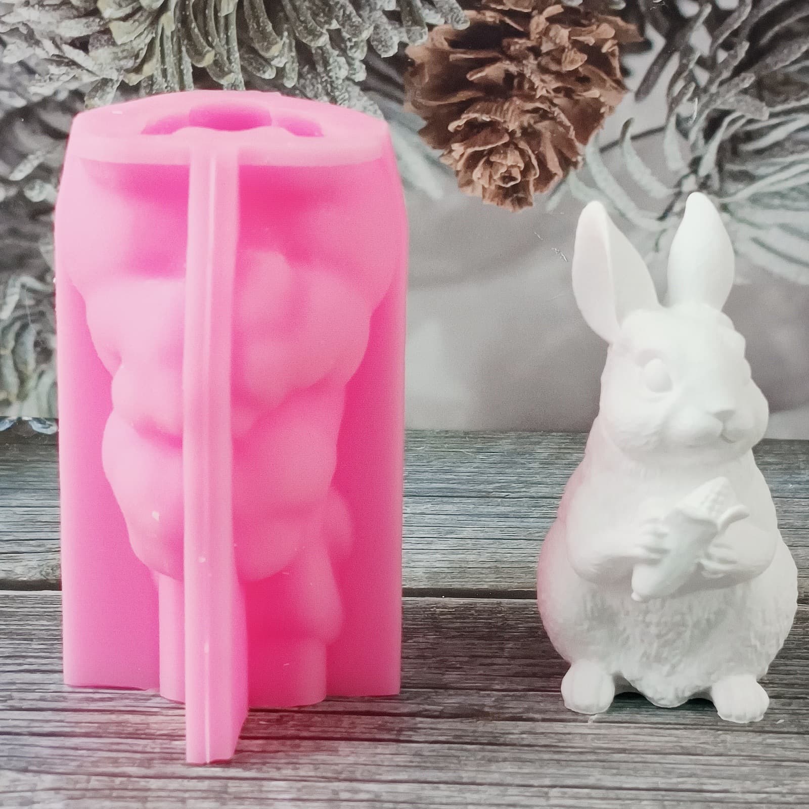 Standing rabbit ornament candle plaster DIY plaster ornament candle holder silicone mold W1263