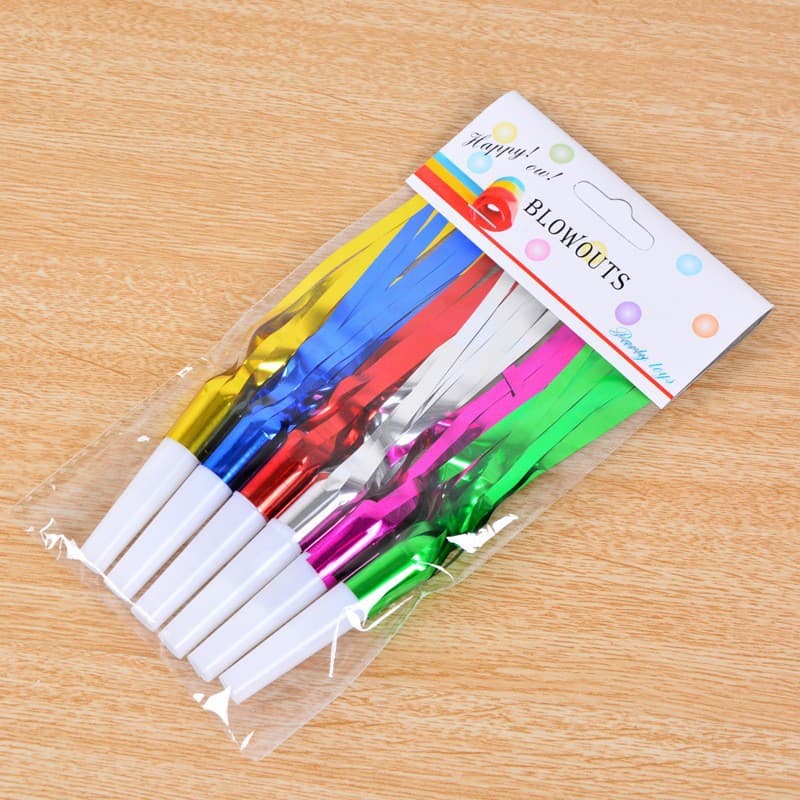 6-Pack Colorful Tassel Blowout, Children's Toy Whistle, Holiday Party Supplies Cheer Prop, Rain Streamer Blowout