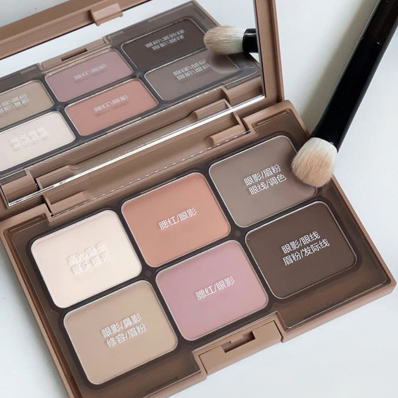 TATIBEAUTY Matte 6-Color Eyeshadow Palette, Earthy Nude Palette, Blush Highlighter Contour All-in-One
