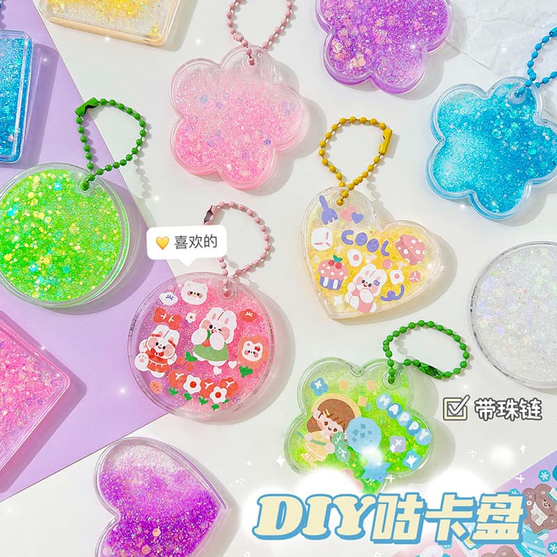 Transparent Shimmer Guka Brick, Irregular Oil-Filled Guka Disk, Creative Shimmer Guka Disk, DIY Decor Keychain Pendant