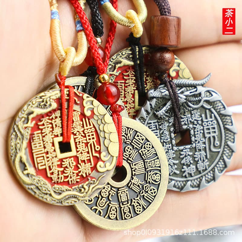 Tea waiter manufacturer Mountain ghost spends money, fish leaps into the dragon gate, cinnabar copper coin pendant, ancient gossip copper coin ornaments, ancient coins wholesale
