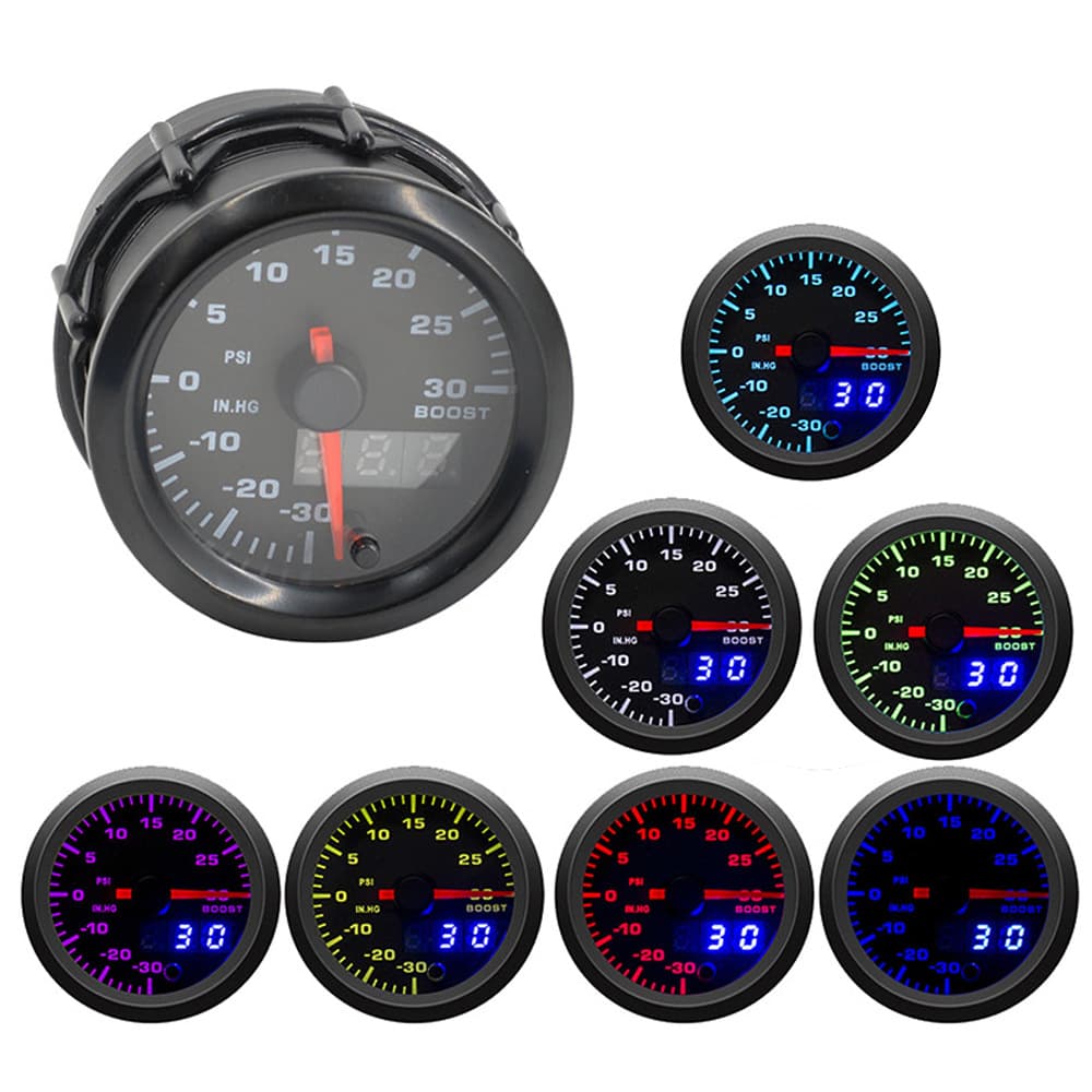52MM Car Modification Gauge 12V Colorful Pointer Turbo Boost Gauge PSI Racing Car Gauge