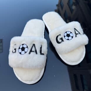 Cross-border Trade New Slippers, Fashionable Embroidered Fuzzy Slippers, GOAL Open-Toe, Indoor Home Plush Slippers