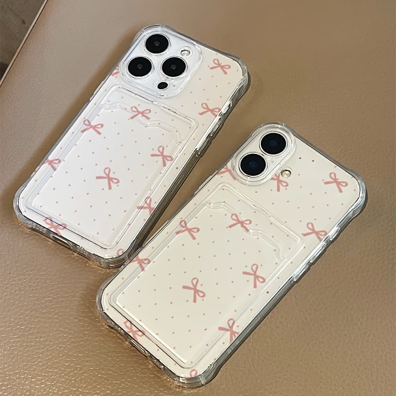 Full-Screen Bow Phone Case for Apple 16 Pro Max/14/13, 15 Pro Max Women's 12 Shockproof Card Slot 11
