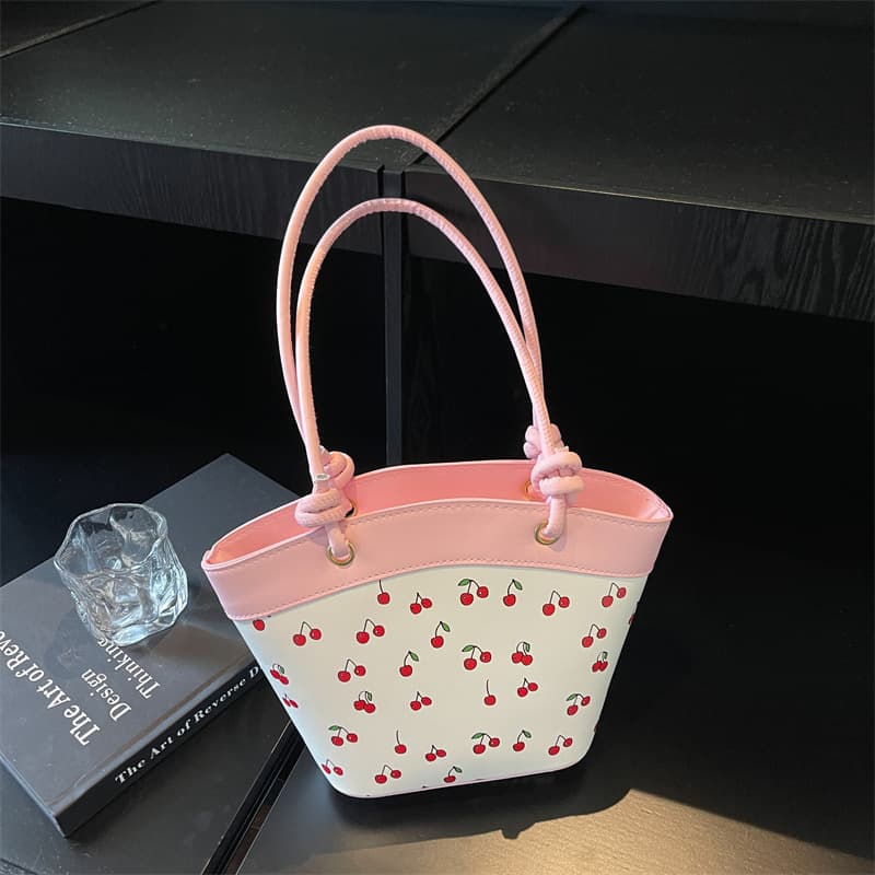 Korean-style casual simple printed cherry 2026 new trendy fresh artistic fashion shoulder crossbody small square bag