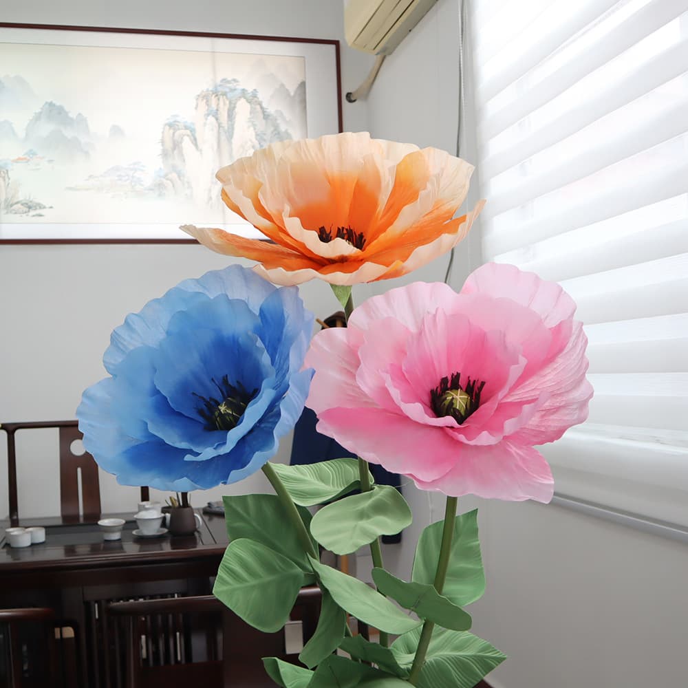Giant non-woven poppy flower decoration for shopping mall window displays, wedding decorations, artificial poppies
