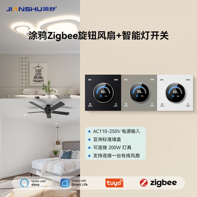 Graffiti wall Zigbee smart switch, fan speed adjustment, lamp dimming, knob percentage digital display
