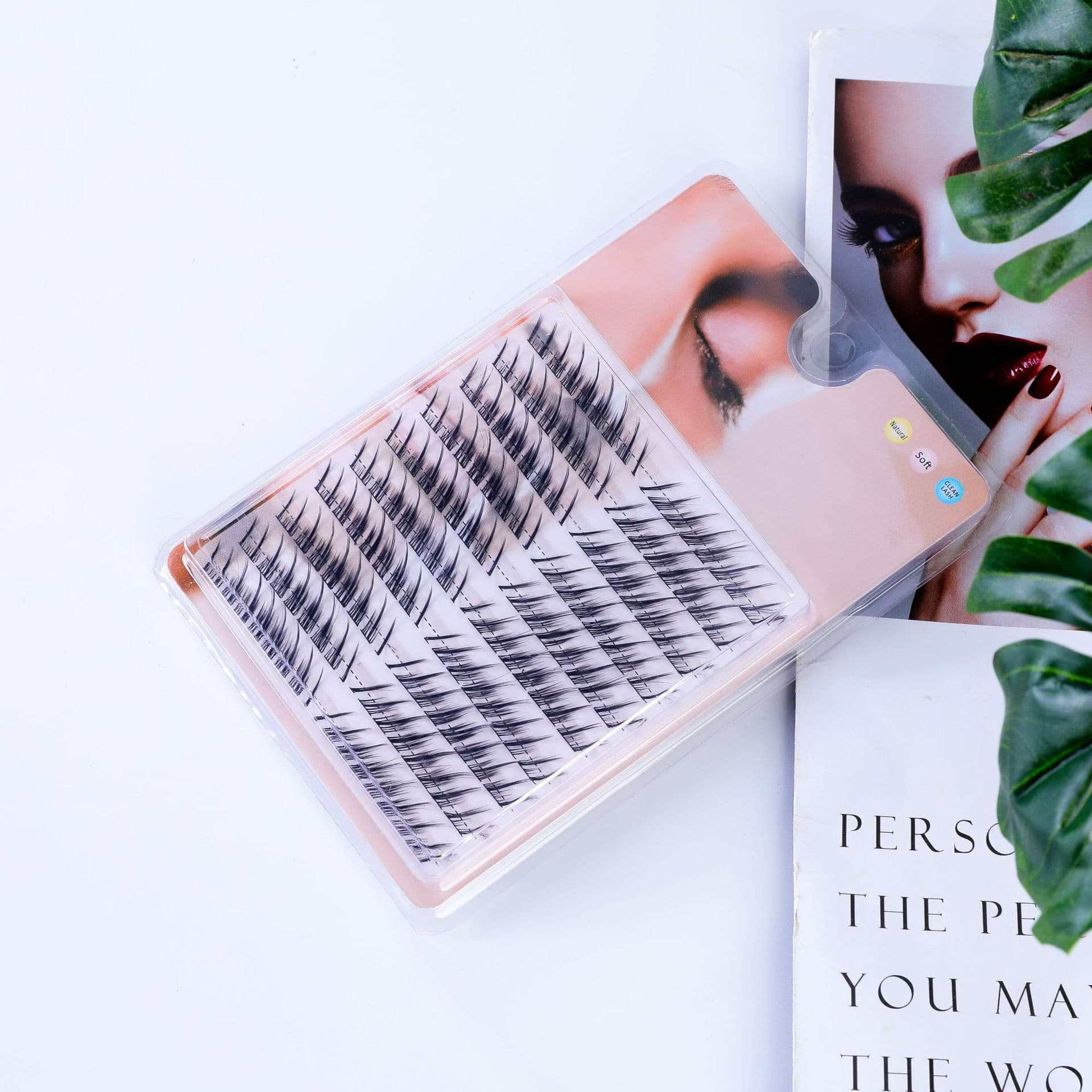 Slanted Fox-Style Single Cluster False Lashes, Cool 10-Row Large Capacity Fox Eye Lashes, Thick Light European-American Style