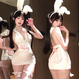 Sexy Lingerie Anime Pure Desire Backless Bodysuit Bunny Girl Hoodie Easy-Off Uniform Set 1331