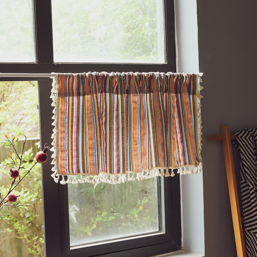Bohemian Style Cotton Curtain Hanging Curtain Balcony Kitchen Cabinet Pocket Type Semi Curtain Bedroom Decor Short Curtain