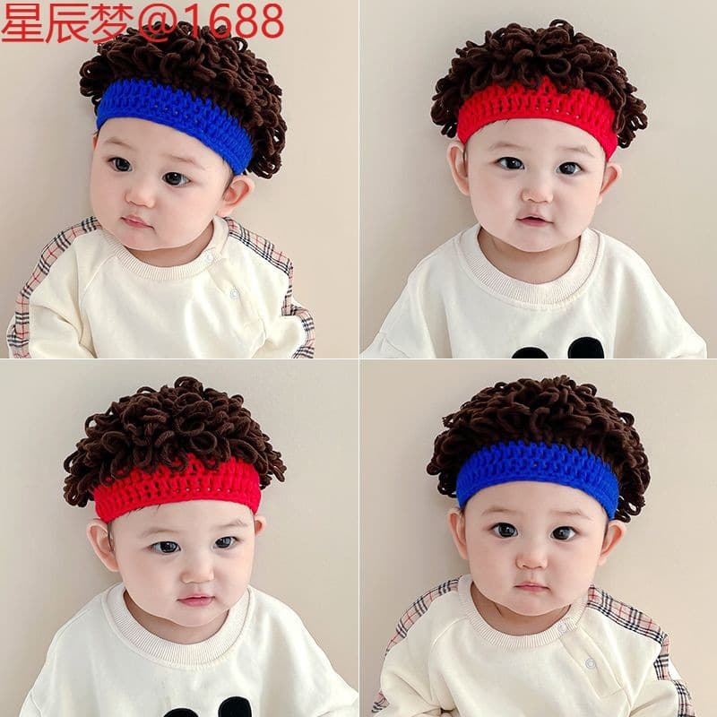 Baby Hat for Boys Autumn Winter Curly Wig Cap Kids Funny Hair Hat Toddler
