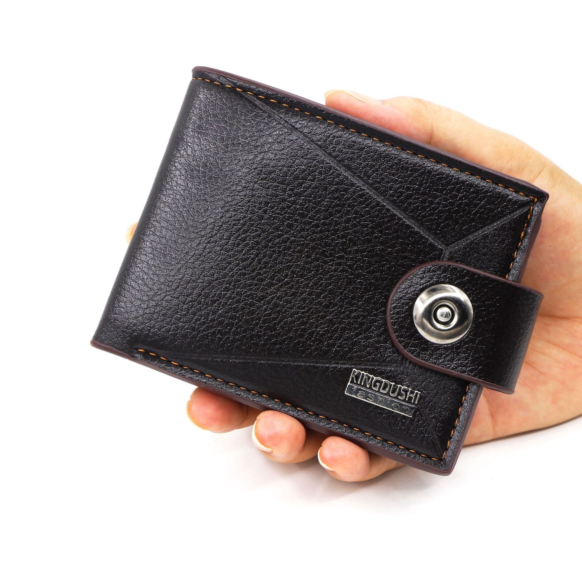 Kingdushi Fashion Patchwork Men's Wallet Short Single Magnetic Button Leather Card Holder Coin Purse Money Clip Wholesale