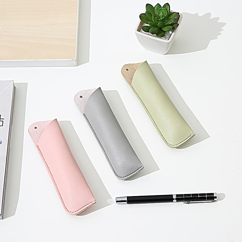 PU Leather Pencil Case Korean Style Student Stationery Bag Creative Simple Pencil Case Single Pencil Pen Protective Sleeve